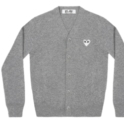 PLAY CDG V-Neck Cardigan White Heart – Light Grey