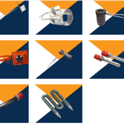 Industrial Electric Heating Elements including immersion, coil, cartridge, and band heaters.