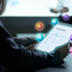 Digital marketing trends concept with social media apps driving ROI and online engagement