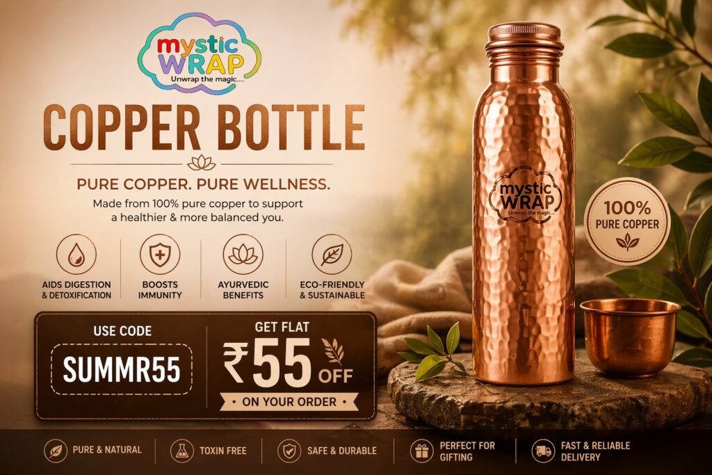 Copper Bottle, Hammered Copper Bottle, Tamba Water Bottle, Copper Bottle 1000 ML, Hammered Copper Tamba Water Bottle 1000 ML, Pure Copper Hammered Water Bottle, Hammered Copper Bottle, Tamba Water Bottle 1 Litre, Pure Copper Bottle India, Ayurvedic Water Bottle, Copper Bottle Benefits, MysticWrap Copper Bottle