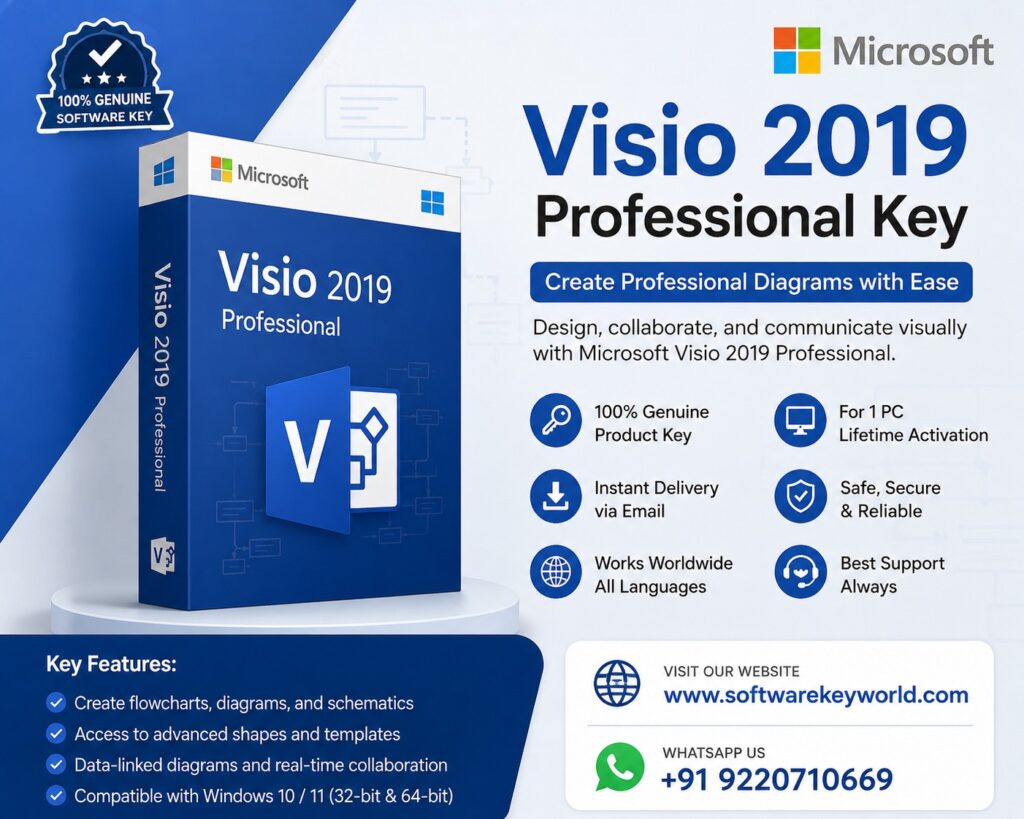 Visio 2019 Professional key, Visio lifetime license, Visio 1 PC activation, Microsoft Visio 2019 download, Visio product key, diagram software, Visio professional license