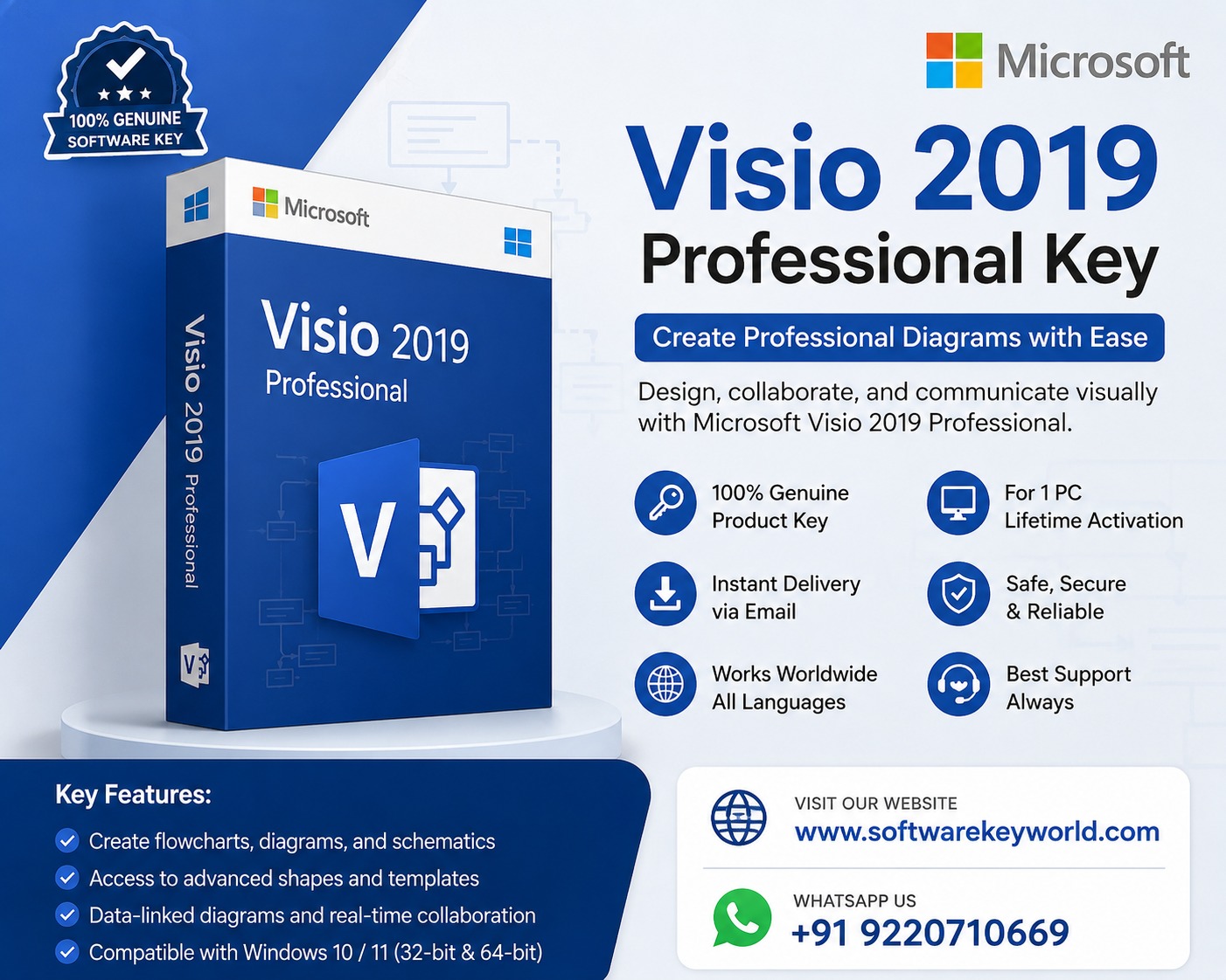 Visio 2019 Professional key, Visio lifetime license, Visio 1 PC activation, Microsoft Visio 2019 download, Visio product key, diagram software, Visio professional license