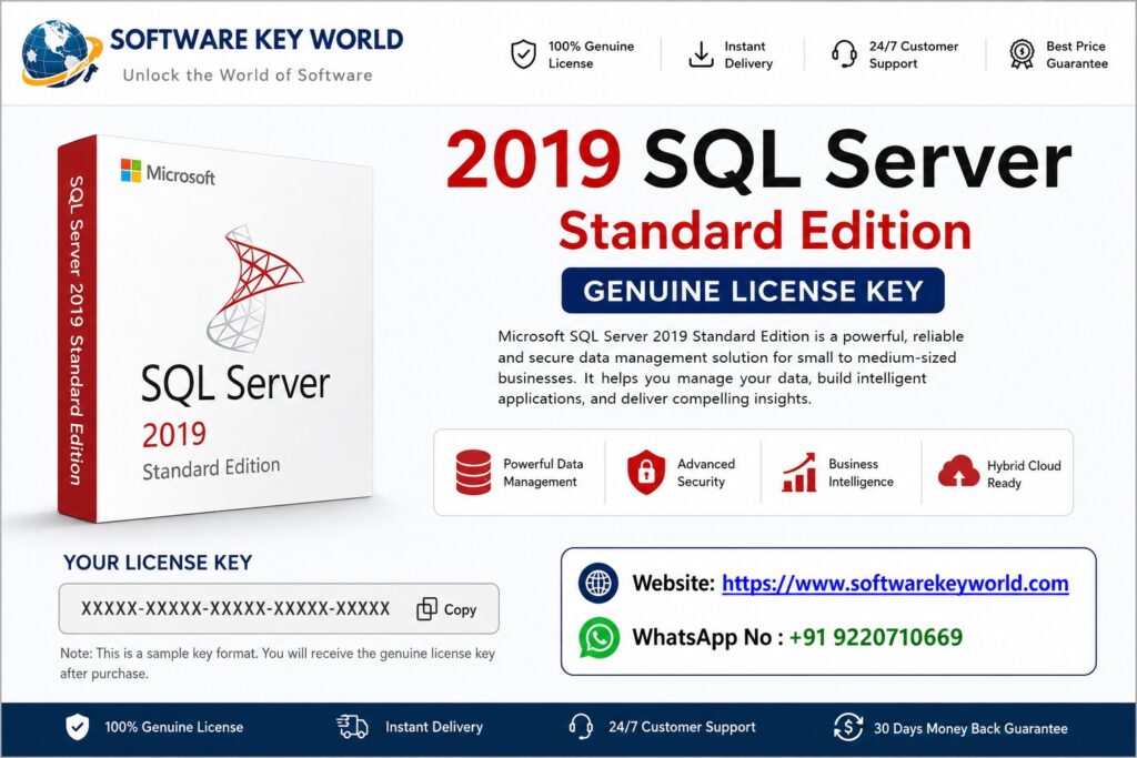 SQL Server 2019 key, SQL Server Standard license, database software license, Microsoft SQL key, SQL Server activation, server database solution, SQL 2019 download, SoftwareKeyWorld