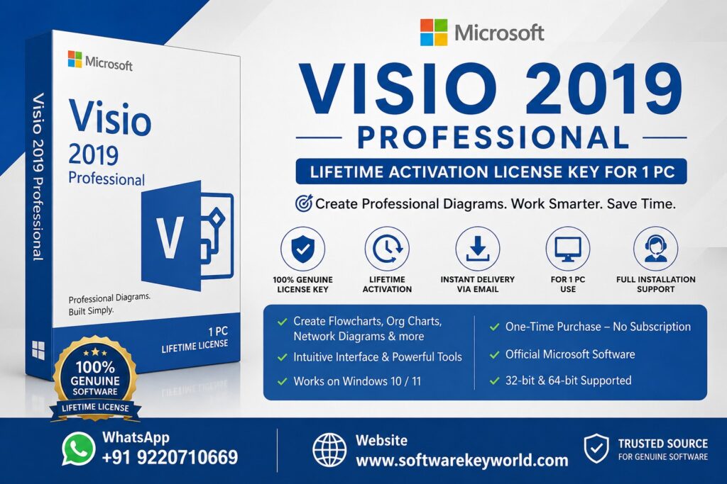 Visio 2019 Professional key, Visio lifetime license, Visio 1 PC activation, Microsoft Visio 2019 download, Visio product key, diagram software, Visio professional license