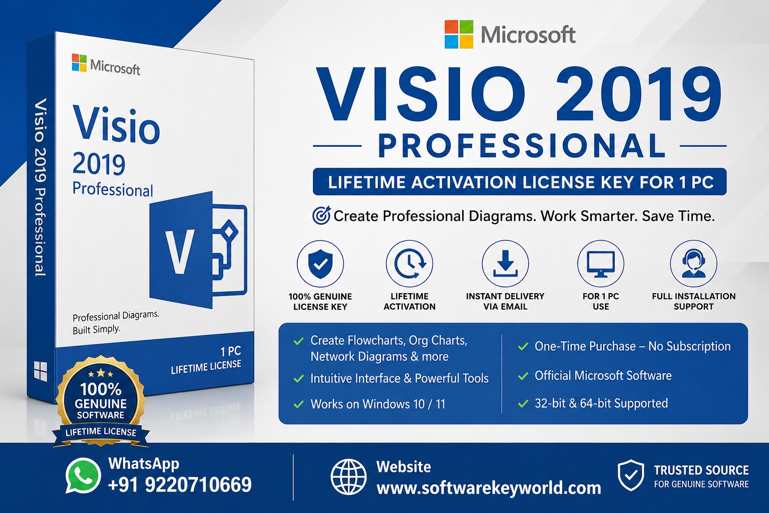 Visio 2019 Professional key, Visio lifetime license, Visio 1 PC activation, Microsoft Visio 2019 download, Visio product key, diagram software, Visio professional license