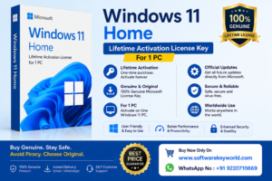 Windows 11 Pro, lifetime activation, license key, 32/64-bit, single PC license, genuine Microsoft software