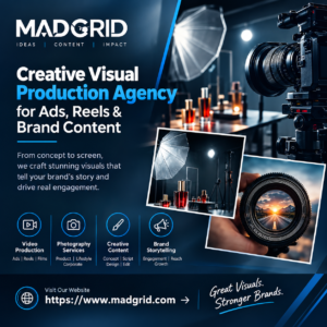 Visual production,Video production, Motion graphics, Brand storytelling, Post-production editing, Content creation, Creative production studio, Creative Visual Production Agency for Ads, Reels ,Brand Content,
