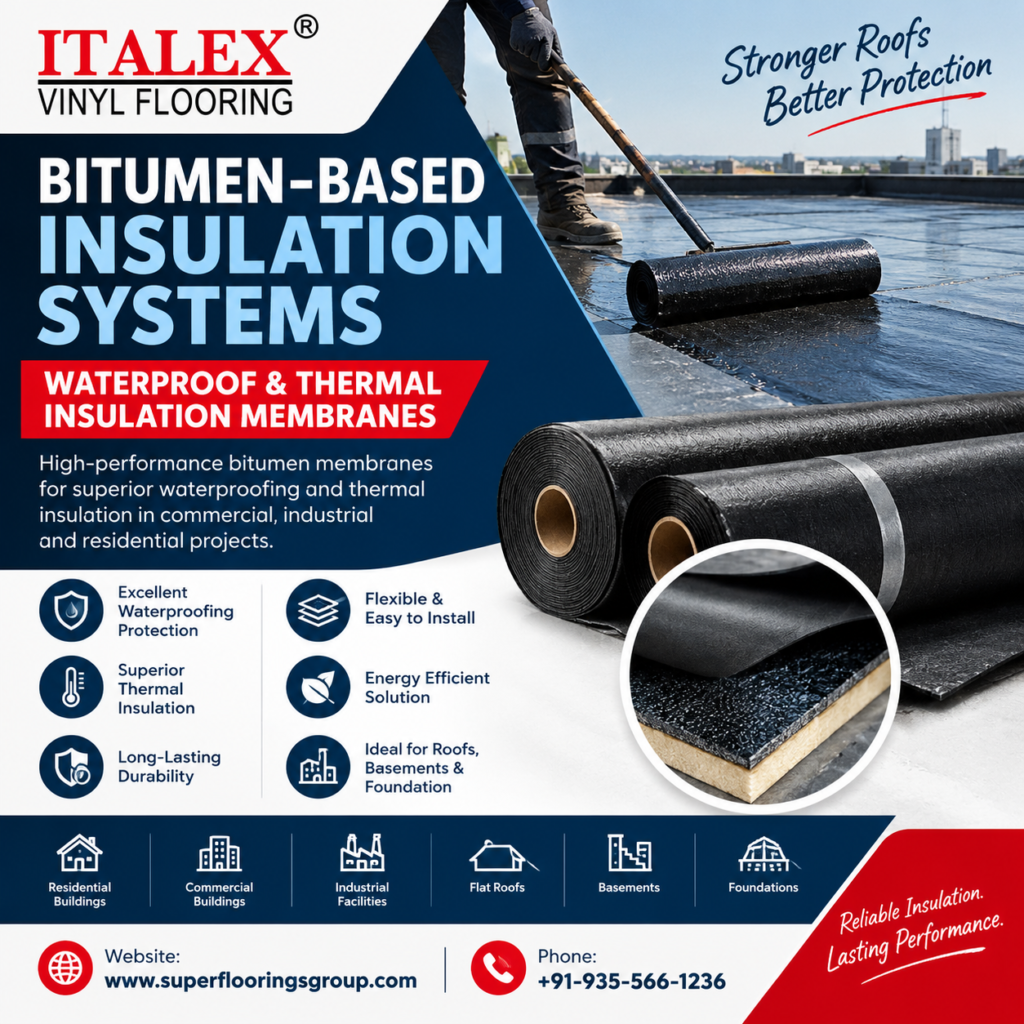 Bitumen-based insulation systems, Bitumen waterproofing membrane, Bitumen insulation materials India, Roof waterproofing solutions, Basement waterproofing systems, Industrial waterproofing materials, Construction insulation materials India